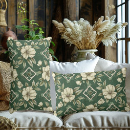 Almofada Lombar Ivory Floral sobre o fundo do Emerald