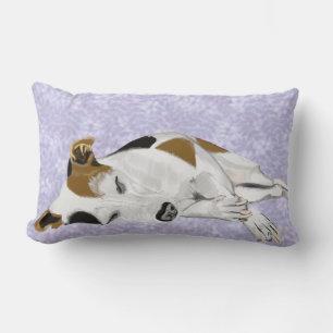 Almofada Lombar Jack Russell dormindo em um fundo azul floral