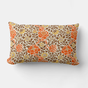 Almofada Lombar Jacobean Floral, Laranja, Marrom e Mostarda Dourad