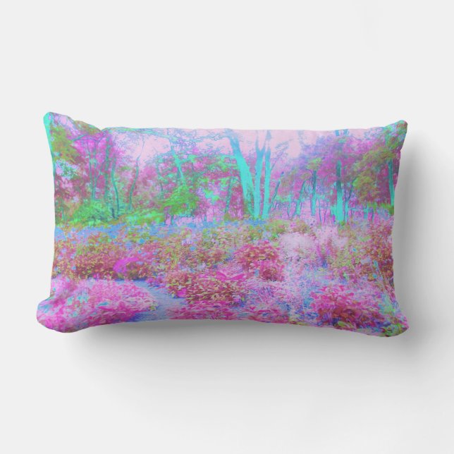 Almofada Lombar Jardim Abstrato de Rosa Impressionista e Turquesa (Frente)