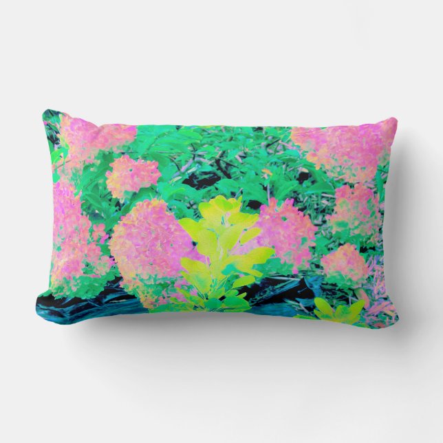 Almofada Lombar Jardim de Hydrangea rosa com folhagem amarela (Frente)