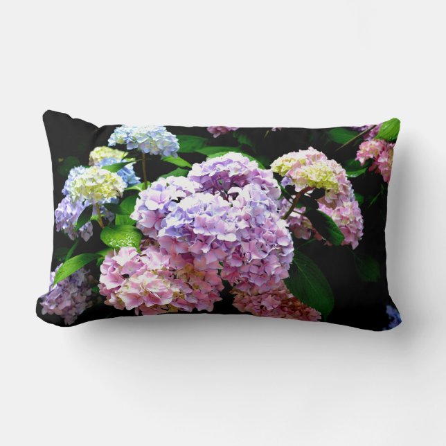 Almofada Lombar Jardim Hydrangea, rosa, azul, floral roxo (Frente)