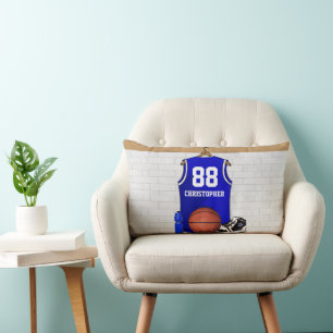 Almofada Lombar Jérsei azul e branco personalizado do basquetebol