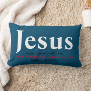 Almofada Lombar Jesus Começou A Pregar. Matthew 4:17 Azul