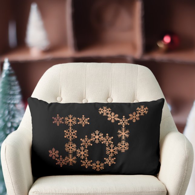 Almofada Lombar Joy Copper Snowflakes Travesseiro Torto Festivo Pr (Festive snowflakes spell out the word Joy. It's double sided with snowflakes on the reverse)