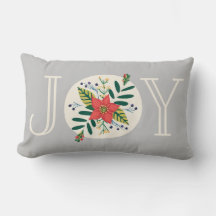 Joy Poinsettia Cinza Floral Travesseiro