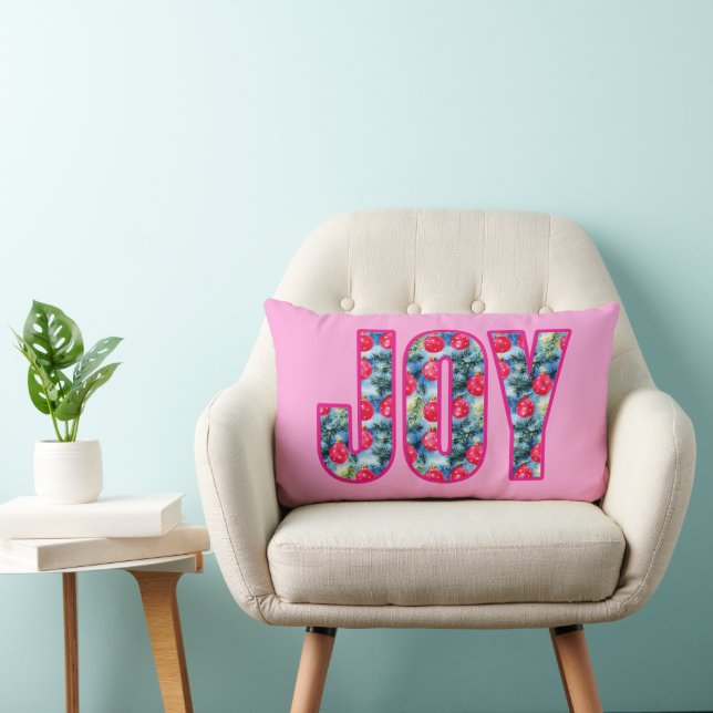 Almofada Lombar JOY Word Art em Fuchsia Rosa e Teal Verde (Cadeira)