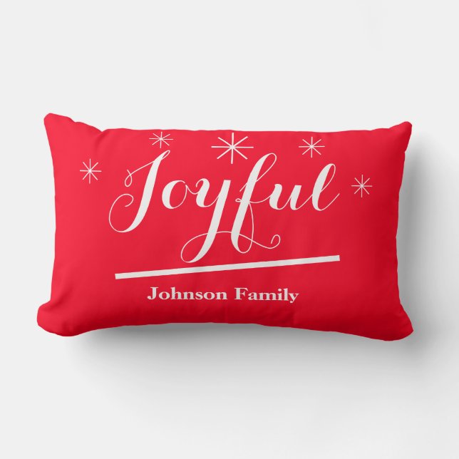 Almofada Lombar Joyful Legal Script Name Rustic Chic Red Christmas (Frente)
