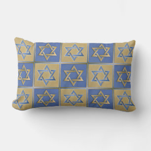 Almofada Lombar Judaica Star De David Metal Dourado Travesseiro Az