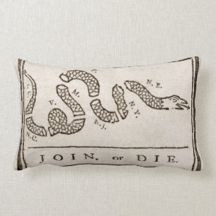 Almofada Lombar Junte-se ou die Benjamin Franklin à Cartoon Polí