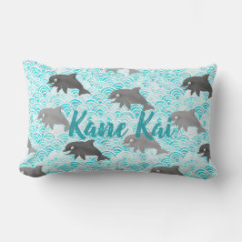 Almofada Lombar Keiki Watercolor Dolphin Wave E Xadrez Reversível