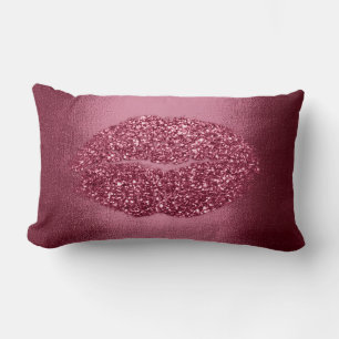Almofada Lombar Lábios Glitter Maroon Red Burgundy Makeup Kiss