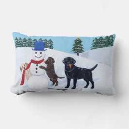 Almofada Lombar Labrador Christmas com Snowman