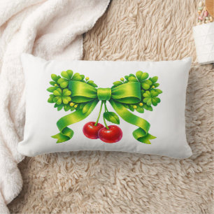 Almofada Lombar Laço de Trevo Sortudo com Design Verde Cerejas