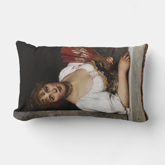 Almofada Lombar Lady with a Red Fan (por Eugene de Blaas) (Frente)