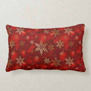 Almofada Lombar Lance do Natal Travesseiro-Vermelho & flocos de
