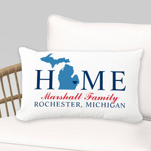 Almofada Lombar Lar da Família Michigan Azul Estado Vermelho Scrip