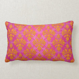 Almofada Lombar Laranja Brilhante e Rosa Floral Damask