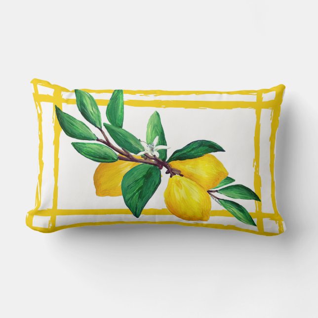 Almofada Lombar Lemon Leaves Citrus Yellow Green Leaf Lattice (Frente)