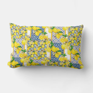 Almofada Lombar Lemon Português Azulejo Mediterrâneo Santorini