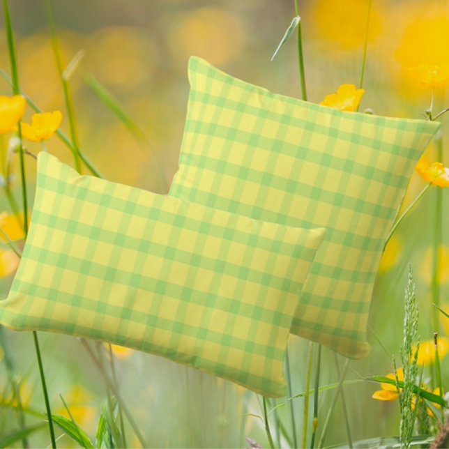 Almofada Lombar Lemon Yellow Lime Green Rustic Plaid Check (Criador carregado)