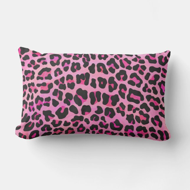 Almofada Lombar Leopardo, Impressão preto e rosa quente (Frente)