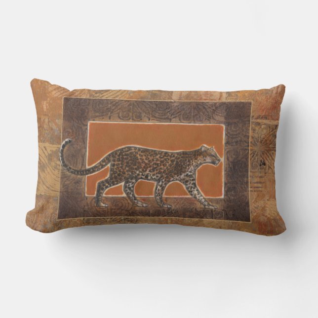 Almofada Lombar Leopardo no fundo laranja e castanho (Frente)