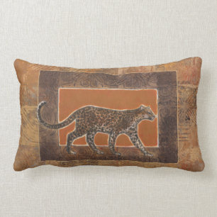 Almofada Lombar Leopardo sobre fundo laranja e castanho