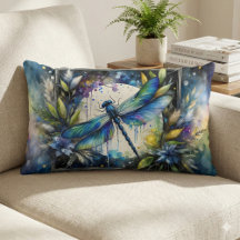 Libélula Azul Botânica Aquarela