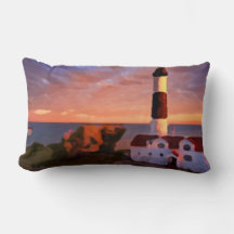lighthouse sunrise trow pillow