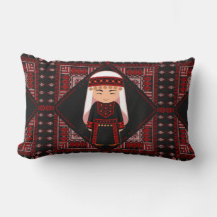 Almofada Lombar Linda menina palestina Embroiderada tatreez vermel