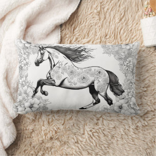 Almofada Lombar Lindas Flores e Cavalo Colorem Sua Própria