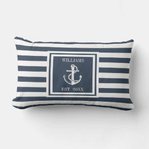Almofada Lombar Listra de Nome Azul Marinho Personalizada Âncora N