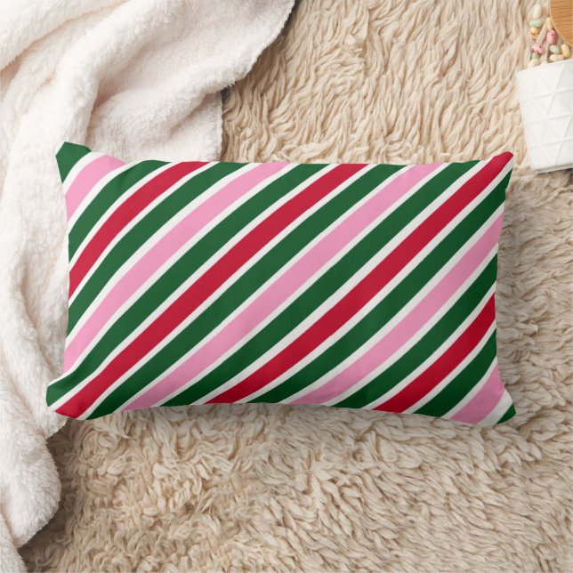 Almofada Lombar Listras de Bala de Natal Rosa Verde e Vermelha (Cobertor)