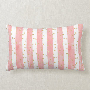 Almofada Lombar Listras de Lâmpada Rosa Faux Dourada Confetti