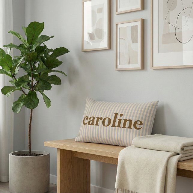 Almofada Lombar Listras de Pastel Retrô Nome Marrom Personalizado (Criador carregado)