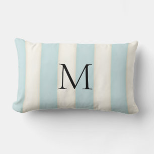 Almofada Lombar Listras de Rosa Pálido e Branco Antigo Monogramada