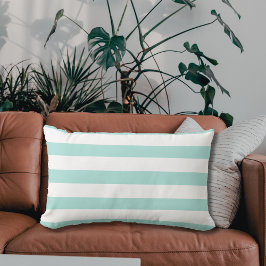 Almofada Lombar Listras Horizontais Largas Turquesa Claro e Branco