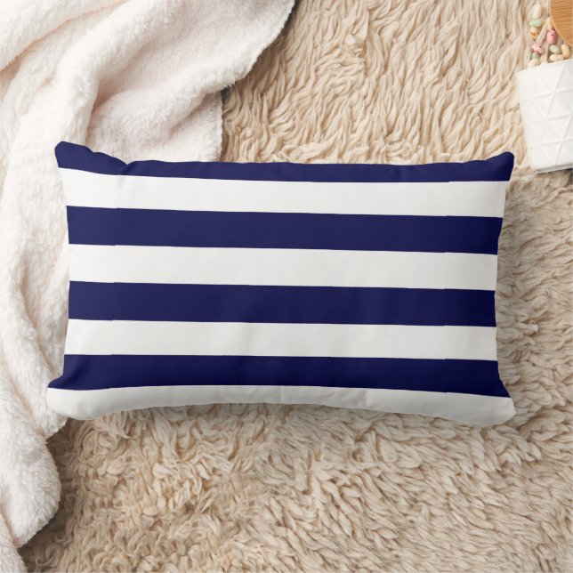 Almofada Lombar Listras Náuticas Azul Marinho e Branco (Cobertor)