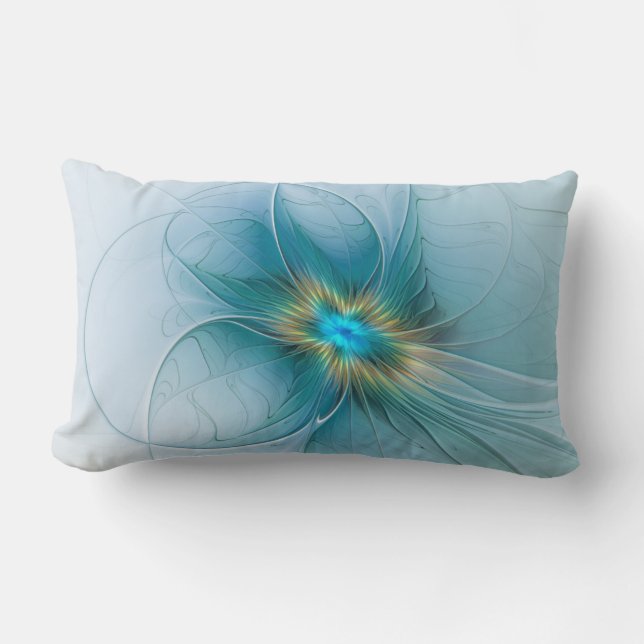 Almofada Lombar Little Beauty Modern Blue Gold Fractal Art Flower (Frente)