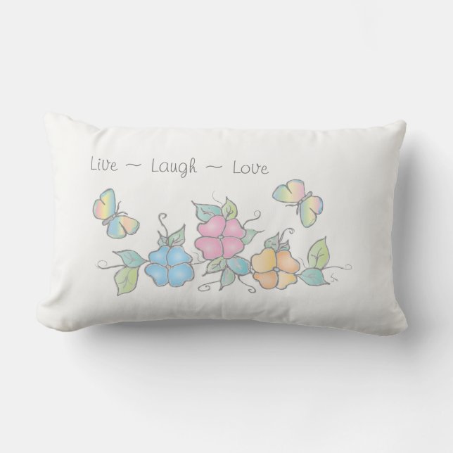 Almofada Lombar Live Laugh Love, Floral Watercolor Butterfly (Frente)