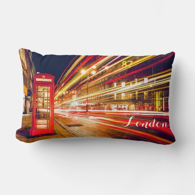 Almofada Lombar London Telephone Booth City Street na Noite (Frente)