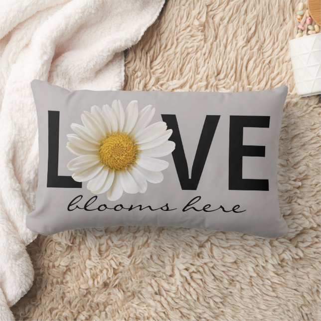 Almofada Lombar Love Blooms Here White Daisy Cinza Lumbar Travesse (Cobertor)