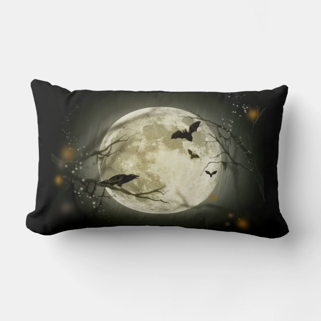 Almofada Lombar Lua cheia com morcegos e Raven (Frente)