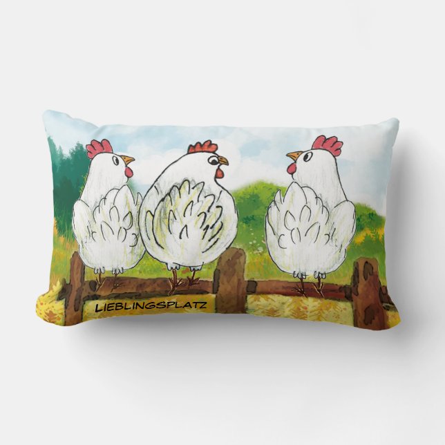Almofada Lombar Lustige weiße Hühner - handgemalt | Kissen (Frente)