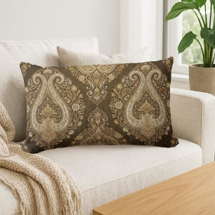 Almofada Lombar Luxo Dourado Vintage Paisley Persa Clássico Orname