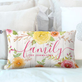 Almofada Lombar Madeira rústica com coloração aquosa floral