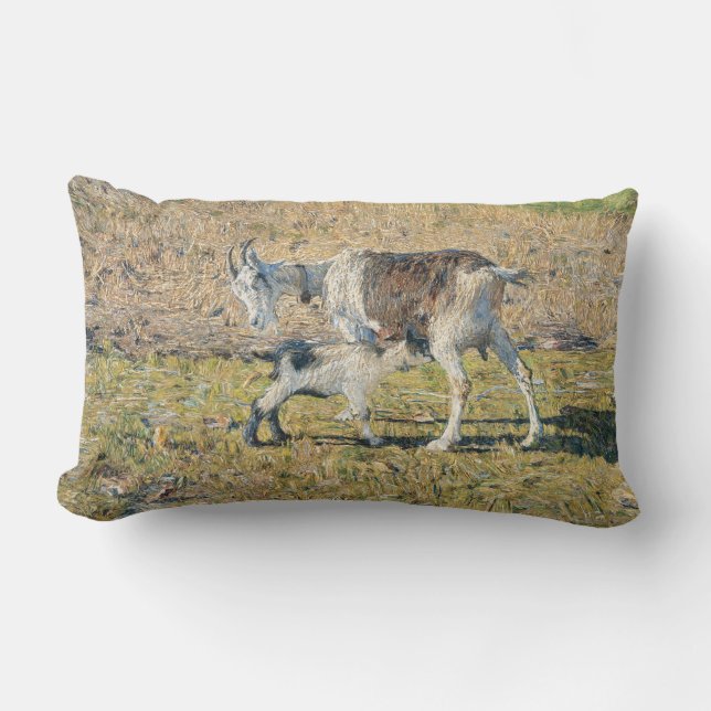 Almofada Lombar Madre Goat com seu Jovem Criança (por Segantini) (Frente)