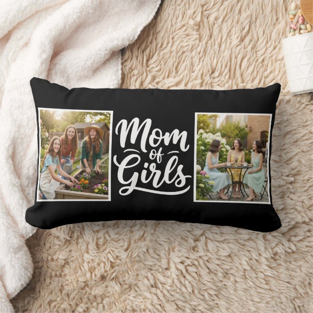 Almofada Lombar Mãe de Meninas Script Pincel Dupla Foto Preto Bran (Cobertor)