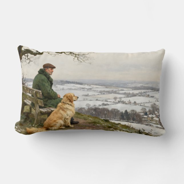 Almofada Lombar Man and Dog Enjoying Winter Countryside Vista (Frente)